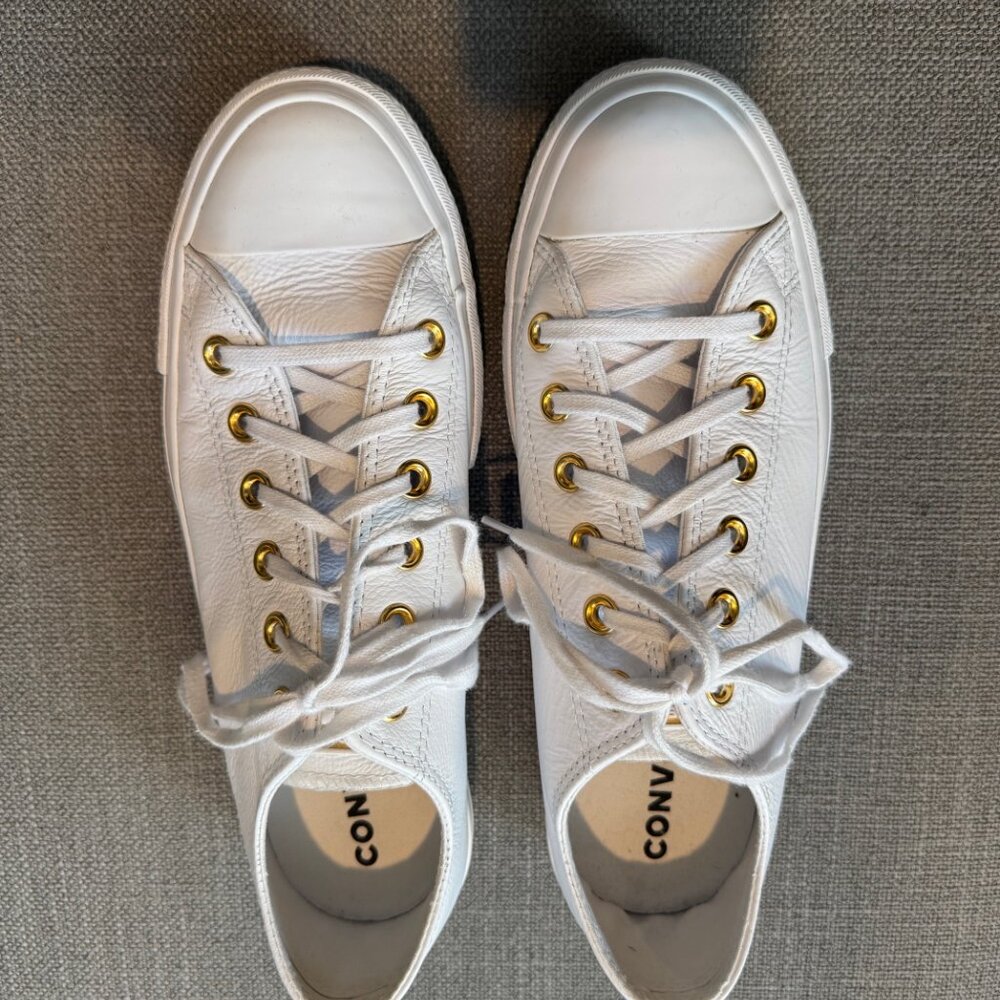 Converse Platform All Leather Sneakers Gold Trim Women's Size 9 - Picture 2 of 6